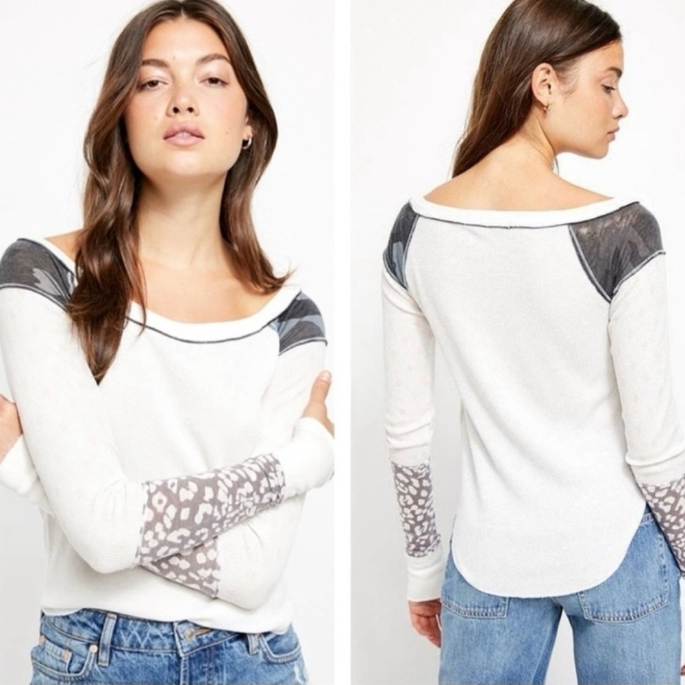 Free People x We The Free Bright Side Thermal Top - White/Grey